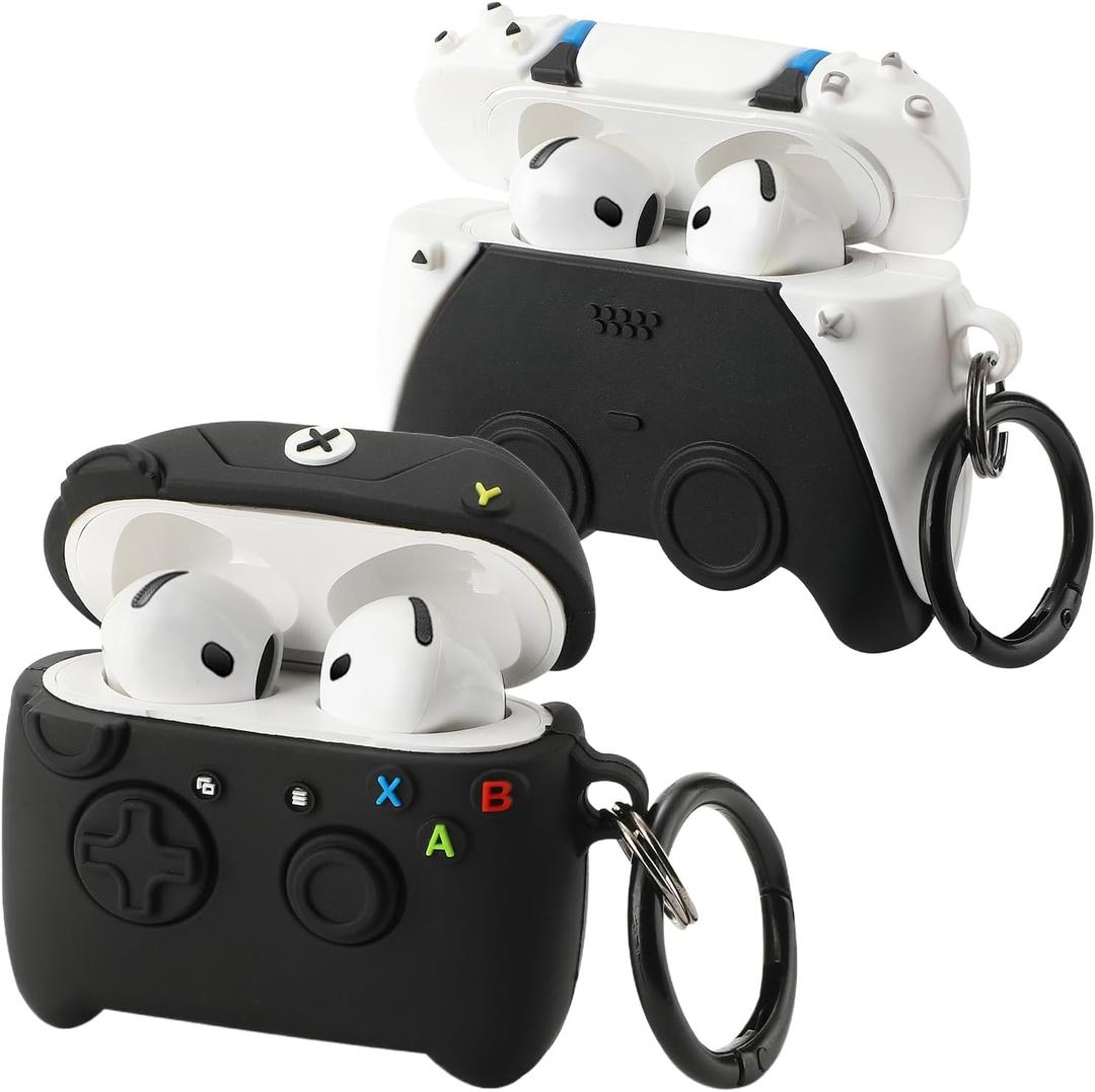 [2Pack] Gedicht for Apple Airpods 4th Generation Case Cover(2024), Cute Cartoon Game Consoles Soft Silicone Protective Cases for Airpods 4 Case with Keychain for Women Men, Controller Black+White
