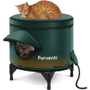Heated Cat House for Outside,Metal Frame,Barrel Design,Extremely Weatherproof & Insulated in Winter,Elevated Outdoor Cat Shelter with Eaves & Escape Door for Feral Stray Barn Cat(Dark Grey,Large)