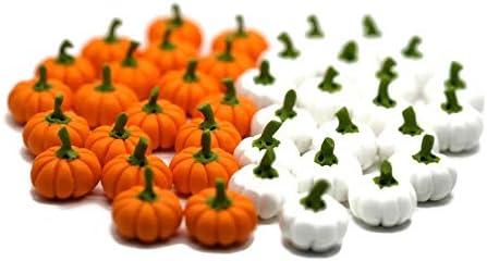 1shopforyou Mixed 20 Psc White & Orange Pumpkins Mini Artificial Lifelike Fake Fruit House Kitchen Decoration for Halloween Home Deco Food Kitchen