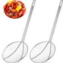 Baderke 2 Pcs 16 Inch Stainless Steel Skimmer Round Plated Wire Strainer Fryer Spoon Mesh Stirring with Long Handle for Kitchen Fried Food Cooking Straining Frying