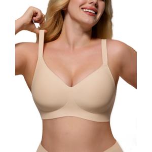 As Fairy Womens Soft Comfortable No Underwire Bras V Neck Seamless Push Up Bralettes Full Coverage Tshirt Brassiere (32A, Nude)