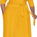 Nmoder Plus Size Maxi Dress for Women - Summer Casual 3/4 Sleeve Floral Flowy Long Dress with Belt XL- 6XL (Yellow)