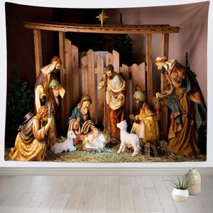 Loccor Chritmas Nativity Scene Tapestry 118x78 inches Christmas Holy Night Manger Scene Tapestry Wall Hanging Christian Religious Merry Xmas Party Decor for Church Bedroom Living Room Dorm Home Decor