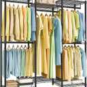 SONGMICS Heavy-Duty Clothes Rack, Garment Rack, Portable Closet, 56.9-Inch Wide Clothing Rack, with Adjustable Mesh Shelves and Hanging Rails, Ink Black ULGR432B01