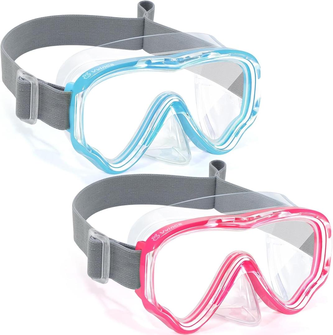 Vvinca Kids-Goggles with Nose Cover, Diving Mask Elastic Fabric Strap Anti Fog Anti Shattered Lens for Kids Swim Goggles 3-14 (01-blue & Pink)