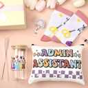 Skylety 5 Pcs Administrative Assistant Gifts for Women 16oz Glass Cup Sock Cosmetic Bag Badge Reel Admin Assistant Appreciation Gift Box for Employee Coworker Secretary Custodian Supplies