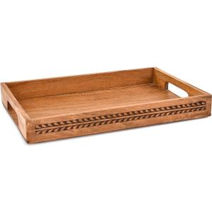 Nirman Serving Trays Acacia Wood Engraved Designer Tray with Handles | Elegant Gift for Home Decor, Hosting, Parties (15" x 10" x 1.75")