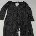 YOOTIKO Women's Sexy Sequin Bodycon Jumpsuit Lace V Neck Long Sleeve Romper Birthday Outfit Clubwear (XX-Large, 00-black)