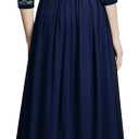 MISSMAY Women's Vintage Floral Lace V Neck Evening Bridesmaid Formal Long Dress (XXL)