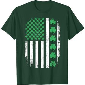 US American Flag with Shamrocks for St Patricks Day T-Shirt XL