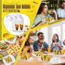 Baderke 60 Pack Disposable Plastic Taco Plates, Fiesta Tacos Holder Tray PP Taco Holder Plates with 2 Dividers for Soft & Hard Shells for Tacos Tuesday Bar, Parties, Picnics (White)