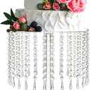 Round Cake Stand - 12 Inch Diameter Acrylic Dessert Display Stand with Crystal Chandelier, Cupcakes Serving Plate for Party Wedding Birthday Festival Event Decorations (Clear)