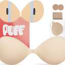 Sticky Bra & Refill Kit, Push Up Sticky Boobs for Backless Dress, Reusable Stick on Bra with Extra Adhesive Strips