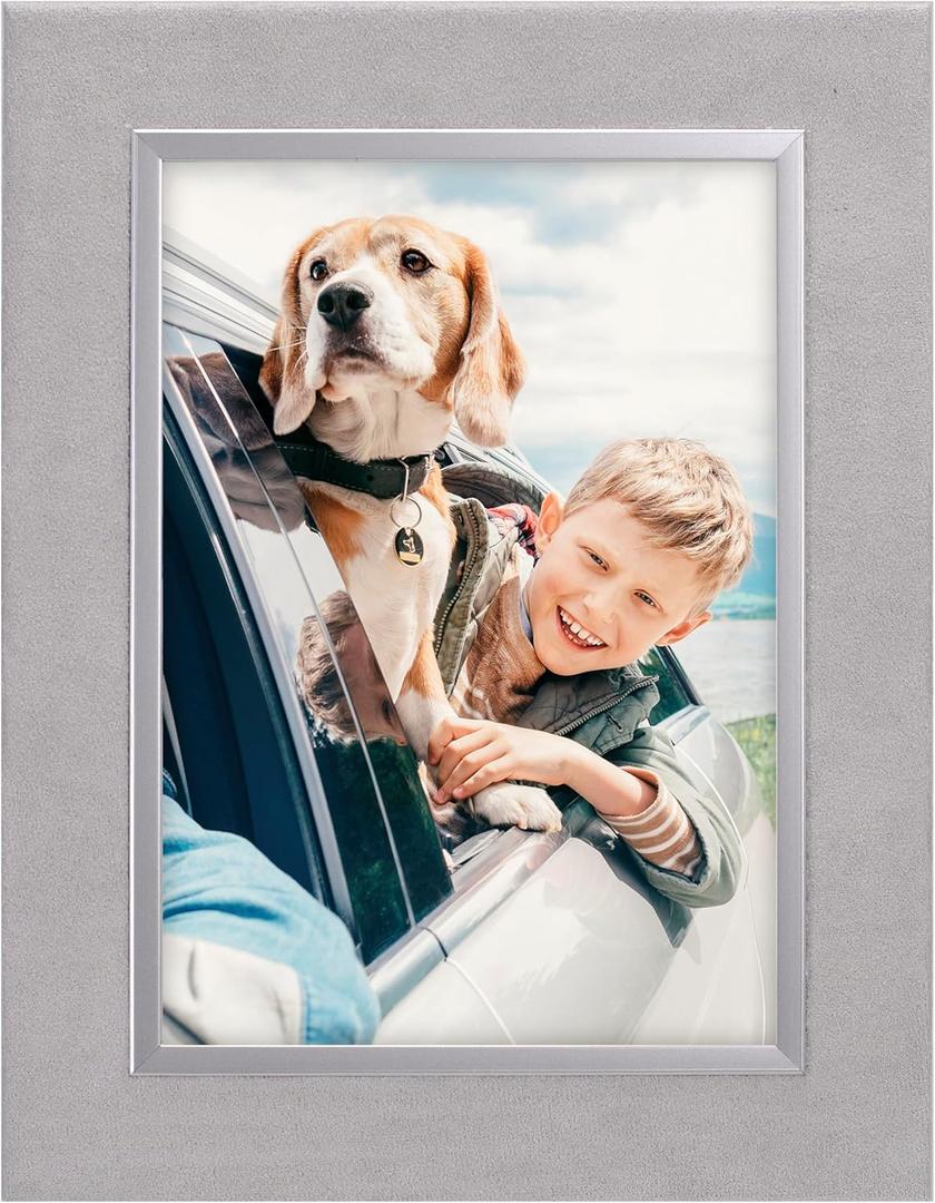 Malden International Designs 5x7 Gray Suede Picture Frame Quality PS Moulding Silver