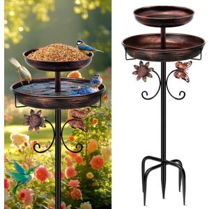 Daoeny Bird Bath for Outside, 42In Vintage Freestanding Birdbaths for Outdoors, Double Metal Bird Bath Feeder Bowls for Garden Patio Yard Lawn Decor, Upgraded 5-Pronged Base (Antique Bronze)
