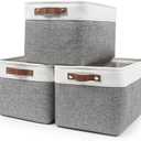 Bagnizer Storage Bins Large Fabric Storage Baskets for Shelves 3 Pack, Decorative Linen Closet Baskets with Handles for Organizing, Shelf, Clothes, Home, Office, 15x11x9.5Inches (Grey&White)