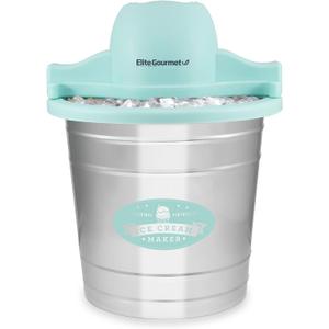 Elite Gourmet EIM-308L 4 Qt. Electric Motorized Maker Ice & Rock Salt, 4Qt. Freezing Canister, Creamy Ice Cream, Gelato, Frozen Yogurt, or Sorbet, Recipe Booklet, 4 Quart, Mint
