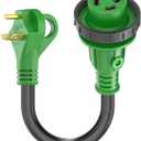 RVGUARD 30 Amp to 30 Amp RV Adapter with Locking Connector 12 Inch, NEMA TT-30P Male to NEMA L5-30R Female Dogbone Electrical Converter with LED Power Indicator, Green