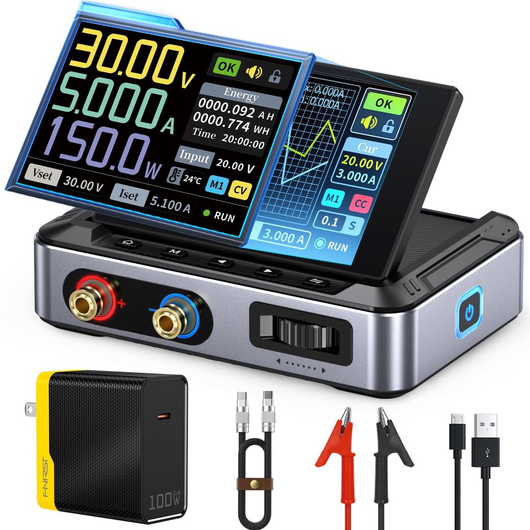 FNIRSI DPS-150 DC Power Supply Variable, 0-30V 0-5A Adjustable DC CNC Power Supply with 4-Digit IPS Display, <20mV Power Ripple, PD/QC/DC Input, PC Programmable Regulated Switching Power Supply