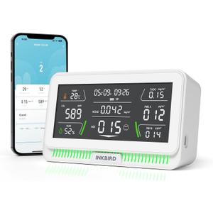 10-in-1 Air Quality Monitor with WiFi App Alerts | CO2, PM2.5, HCHO, TVOC Detector | 6.1" HD Display & 2Y Data Storage | Wall/Desk Mount for Home, Office, School (White)
