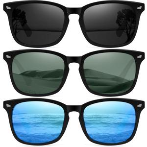Ougenni Sunglasses for Women Men Vintage Polarized Women Sunglasses Round Classic Retro UV Protection Lens (Black Grey&green&blue), Pack of 2