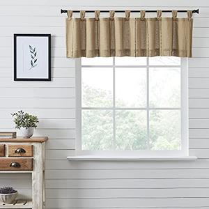 VHC Brands Stitched Burlap Curtain Valance, Natural, 16x72