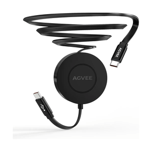 AGVEE 0.3ft Fixed / 2.3ft Extend USB-C to C Charger Cable Mountable One Way Retractable 60W Fast Charging Cord, Pocket-Sized for iPhone 16 15, Samsung, Android, Desk Organizer, Black