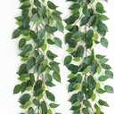 mizii 2 Strands Artificial Vines Ficus Garland 78" Fake Vine with Silk Green Leaves Faux Hanging Plants Greenery Decorations for Bedroom Table Centerpieces Wall Party Wedding Room Decor (Ficus)