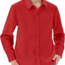 Boys Long Sleeve Dress Shirts Kids Classic Collared Button-Down Shirt School Uniform Shirts 5-14 Years