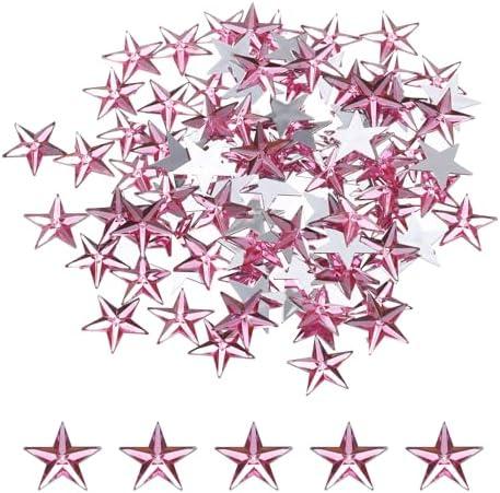 MECCANIXITY 100PCS Acrylic Star Rhinestone 14x14mm Flat Back Plastic Gems for Craft Bead Face Painting Costume Jewelry Making, Light Pink