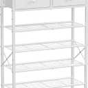 Shoe Rack for Entryway, 5 Tier Shoe Organizer with 2 Non-Woven Drawers, Metal Storage Shoe Shelf for 16-20 Pairs of Shoes, with Wooden Top and Steel Frame, Shoe Stand for Closet, Greige