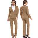 Women Suits 2 Piece Set Slim Fit Suiting Lady Formal Khaki Jacket Outfit Business Office One Button Blazer Pant for Work-S