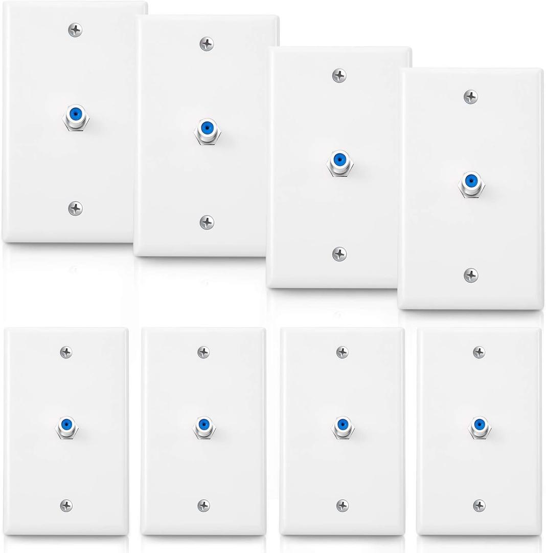 Weewooday 1-Port TV Cable Wall Plate with F Connector Coax Wall Plate Video Jack Single Gang(Blue,8 Pcs)