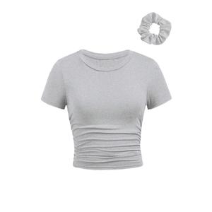 SOLY HUX Girl's Short Sleeve Crew Neck Slim Fitted Basic T-Shirts Summer Tops with Hair Ties Light Grey 12 Years