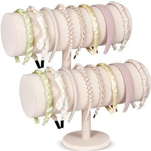 Wenqik 2 Pcs T Bar Headband Holder Velvet Headband Rack Organizer Hairband Earring Display Stand for Girls Women(Beige)