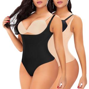 Womens Shapewear Bodysuit Body Shaper Thong (Small, Black+beige#mix 2 Set)