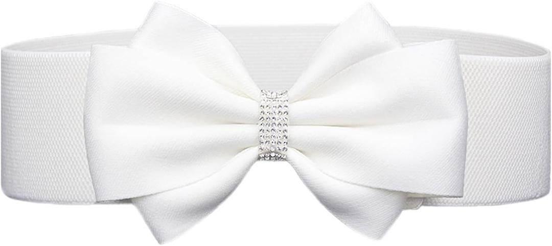 Women's Elastic Bow Belt Wide Rhinestone Stretch Belts Ladies Waist Accessories for Dress Jeans