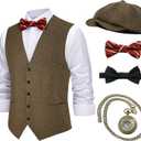 1920s Mens Costume Gatsby Cosplay Roaring 20s Gangster Accessories Set (Large)