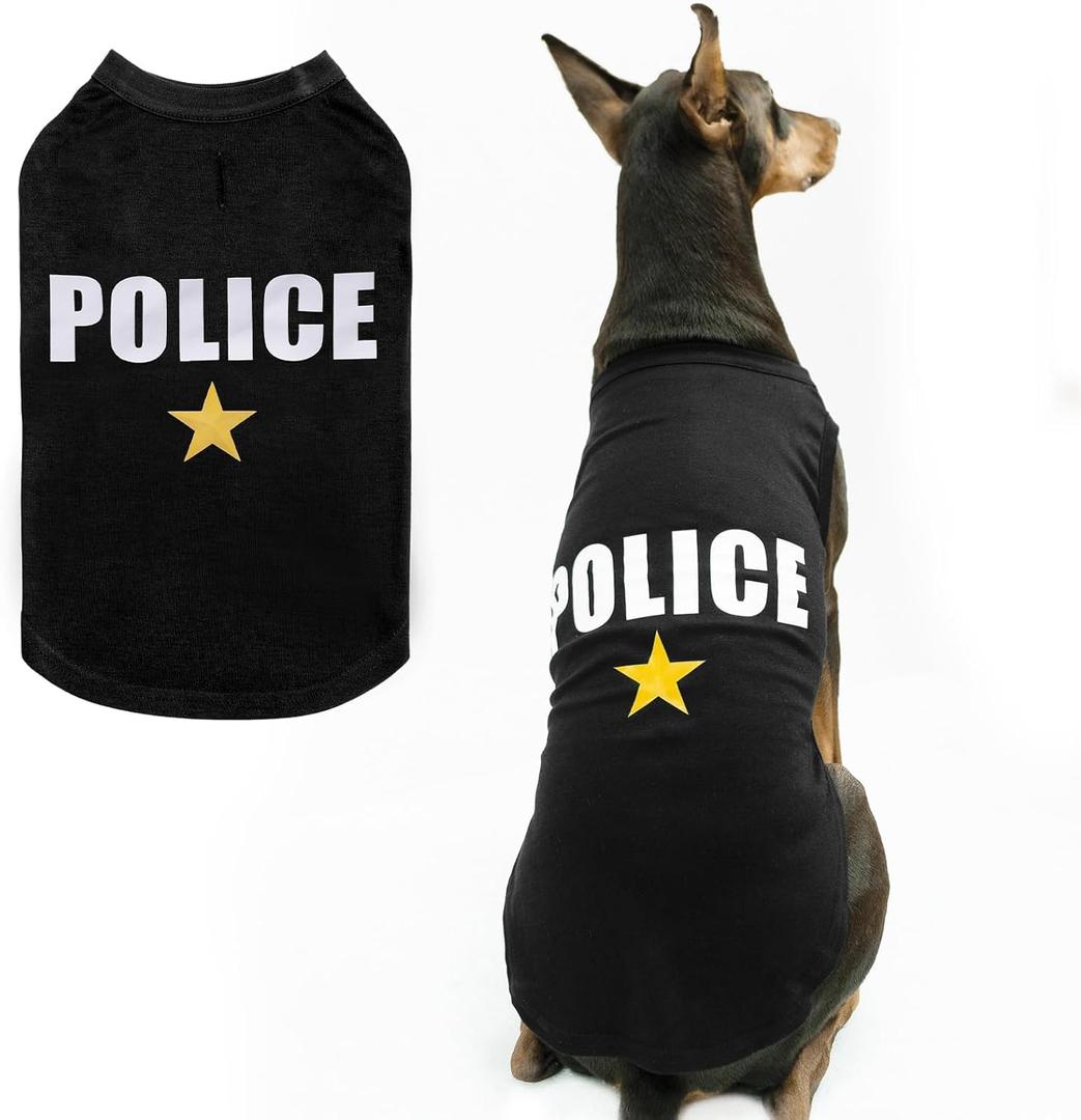 BINGPET Police Dog Shirts,Soft Cotton Puppy Tshirt,Breathable Lightweight Dog Costumes Tank Top Vest,Machine Washable Stretchy Clothes for Small Medium Large Dogs Boy Girl