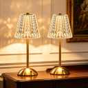 Rechargeable Cordless Table Lamp Touch Control Desk Lamp, 3-Color Dimmable Crystal LED with Battery, Small Nightstand Lamp for Bedroom, Bedside, Restaurant, Kitchen, Home Decor (2, Gold)
