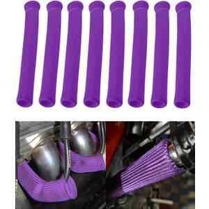 Spark Plug Wire Cover Replacement - 8 PCS 2500 Spark Plug Heat Sleeve, 6 Inches Spark Plug Wire Heat Shield Boots Protector Protection for LS1 / LS2 SBC BBC 350 454 Car Truck, Purple