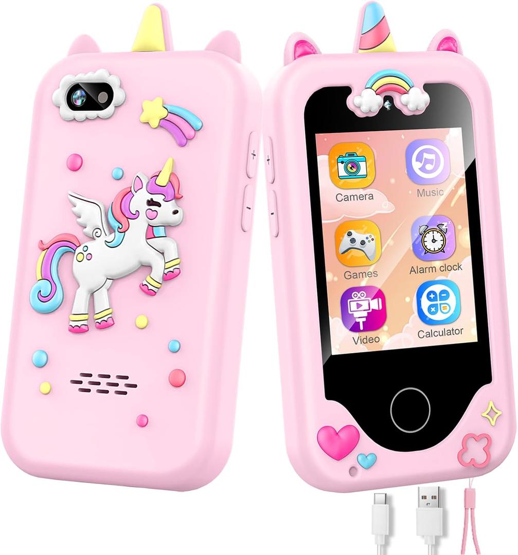Kids Smart Phone for Girls, Christmas Birthday Gifts for Girls Age 3-10,Kids Toys Cell Phone, Toddler Learning Play Toy Phone with Dual Camera, Game, Music Player (Light Pink)
