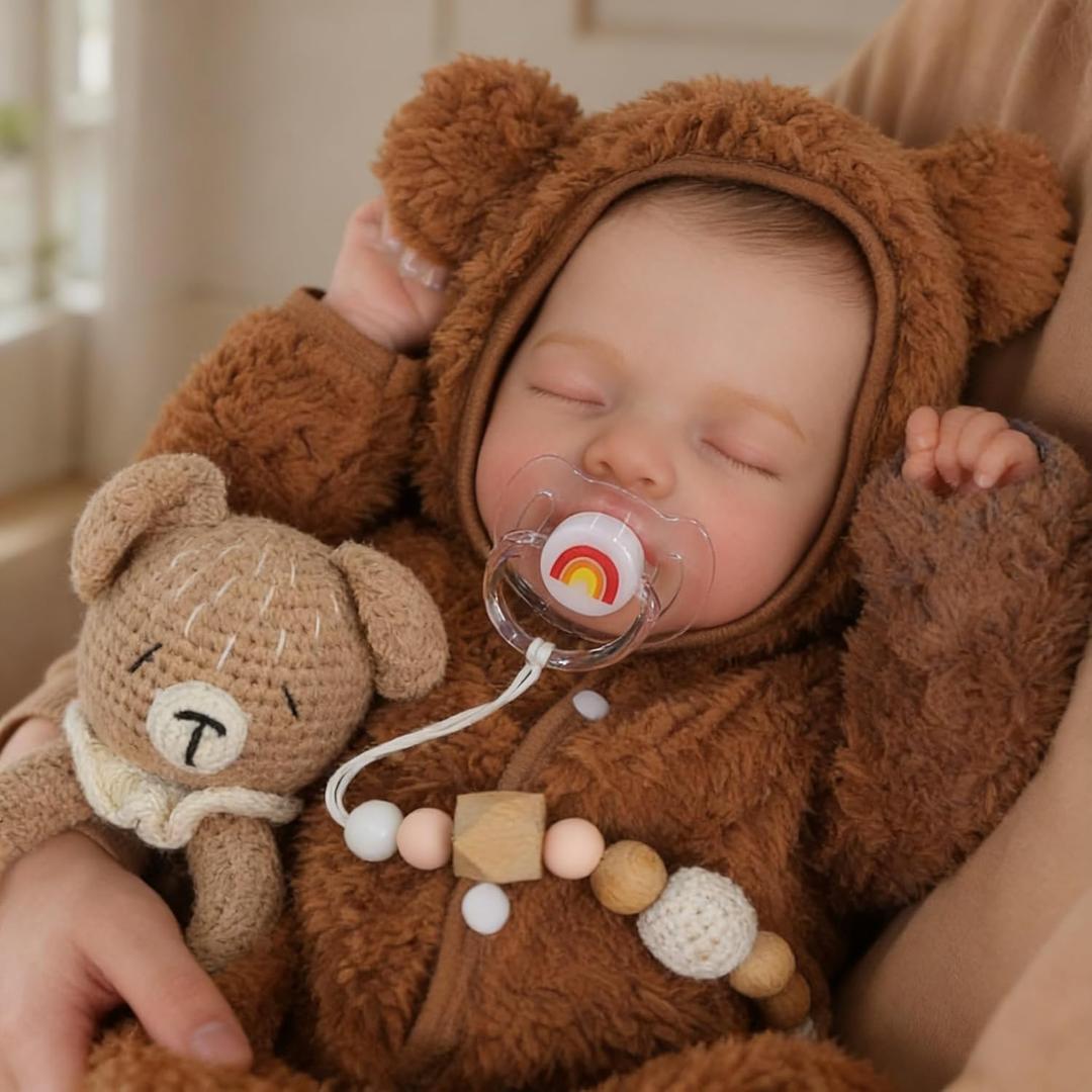 SCOM 20" Reborn Baby, Hand-Painted Hair Lifelike Vinyl Limbs & Soft Cloth Body, Weighted, 7-Piece Gift Set (Magnetic Pacifier, Bottle, Diaper), Realistic Newborn Doll for Ages 3+