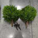 Artificial Cedar Topiary Ball Tree with Ground Spike: 23 Inch 2 Pack UV Resistant Faux Green Cypress Shrubs Plants Fake Bushes for Front Porch, Garden, Indoor and Outdoor Home Decor