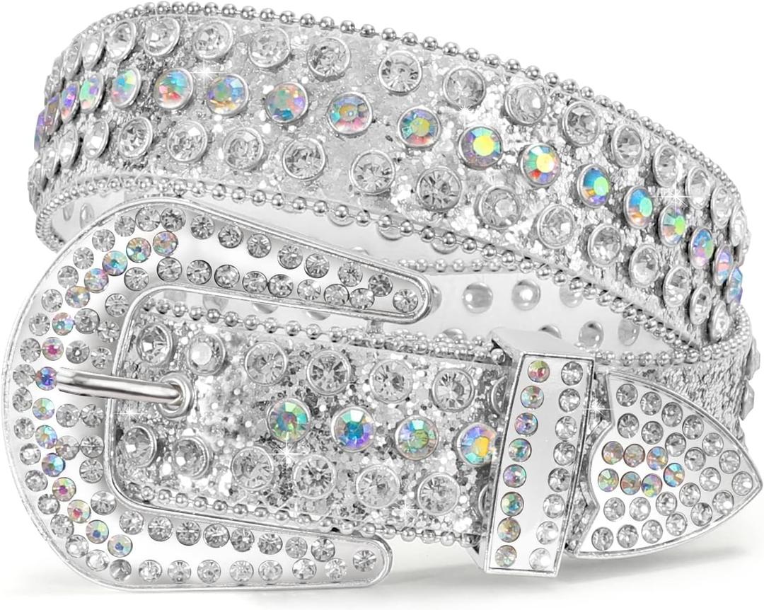 WERFORU Women Men Western Rhinestone Studded Leather Belt Unisex Bling Cowgirl Cowboy Waist Belt for Jeans Pants Dress