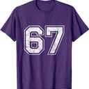Number 67 T-Shirt (XL, M, Navy Blue and Purple, Pack of 2)