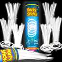 PartySticks Glow Sticks Party Supplies 100pk - 8 Inch Glow in The Dark Light Up Sticks Party Favors, Glow Party Decorations, Neon Party Glow Necklaces Glow Bracelets Connectors (White) (TN-1224962)