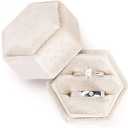 Etercycle Velvet Jewelry Ring Box, Hexagon Premium Gorgeous Vintage Double Ring Gift Box with Detachable Lid for Proposal Engagement Wedding Ceremony(Beige)