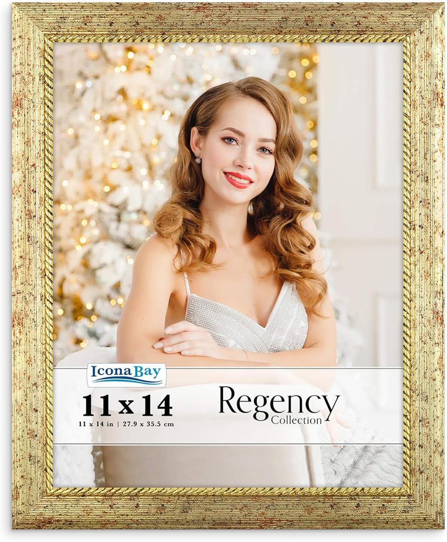 Icona Bay 11x14 Gold Picture Frame, French Baroque Style Photo Frame 11 x 14, Wall Mount or Table Top, Regency Collection