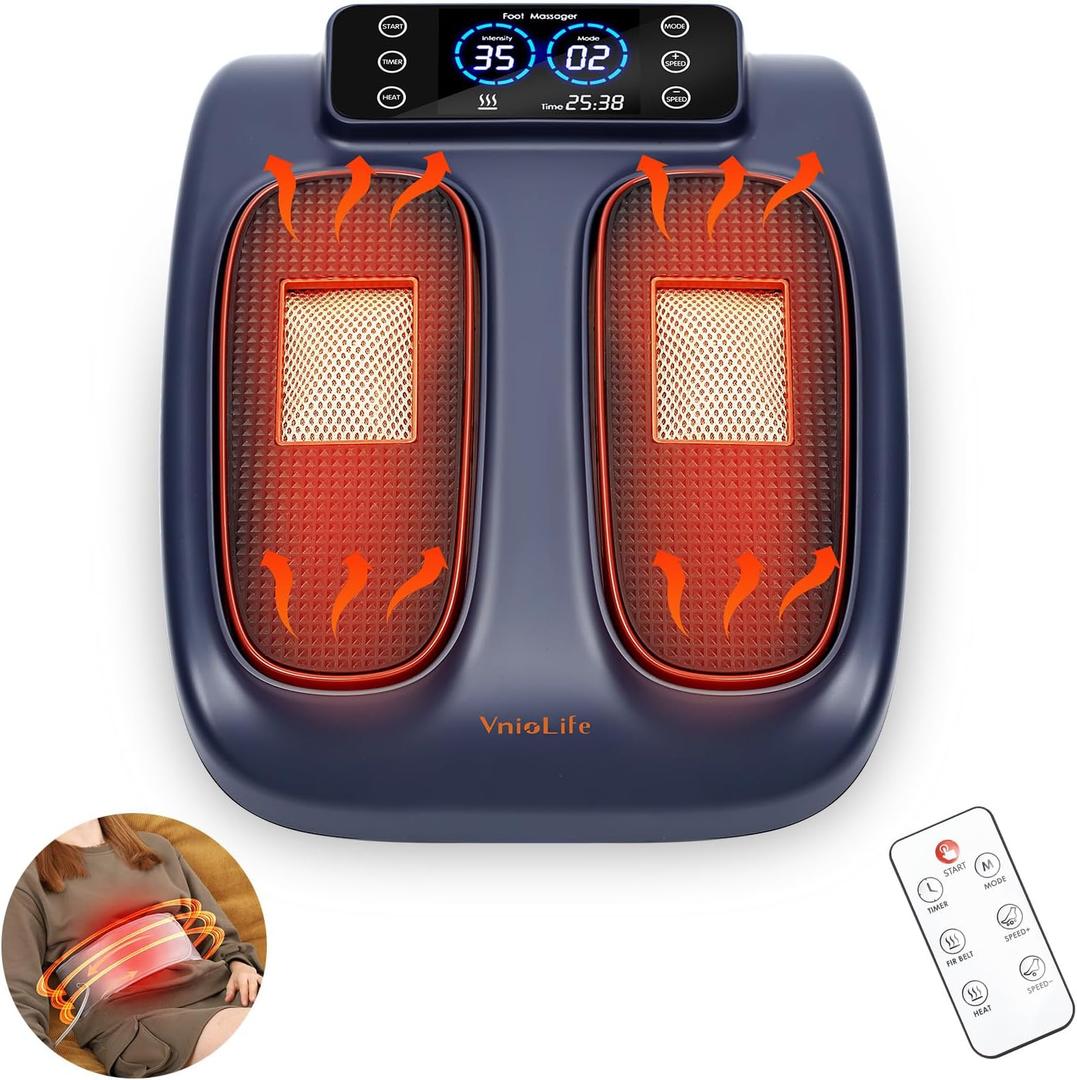 Electric Foot Massager with Heat for Neuropathy Plantar Fasciitis Pain FSA HSA Eligible Vibration Shiatsu Heated Foot Massager Pain Circulation Feet Massager for Pain Relief Improve Muscle Relaxation